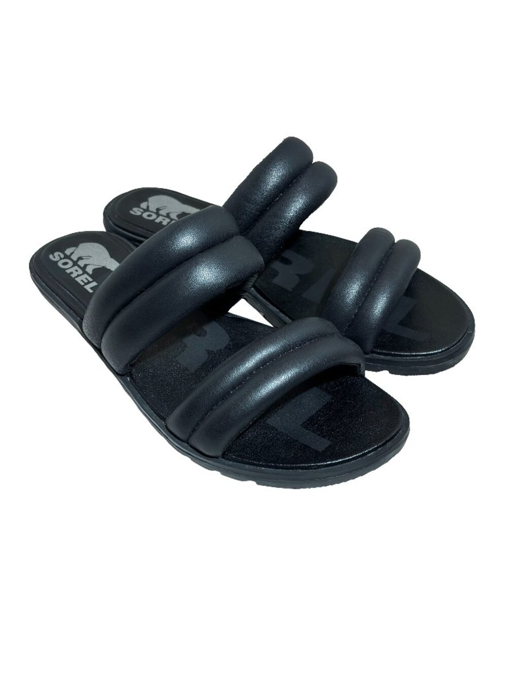 Sorel Ella II Puff Slide Sandals Womens 7 Black Leather Padded Comfort